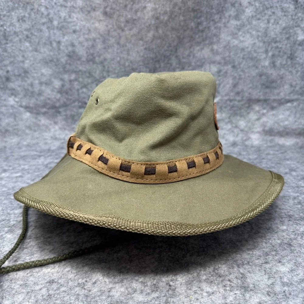 Rogue Leather Canvas Safari Explorer Kalahari Sand Hat Mens L with tag Green